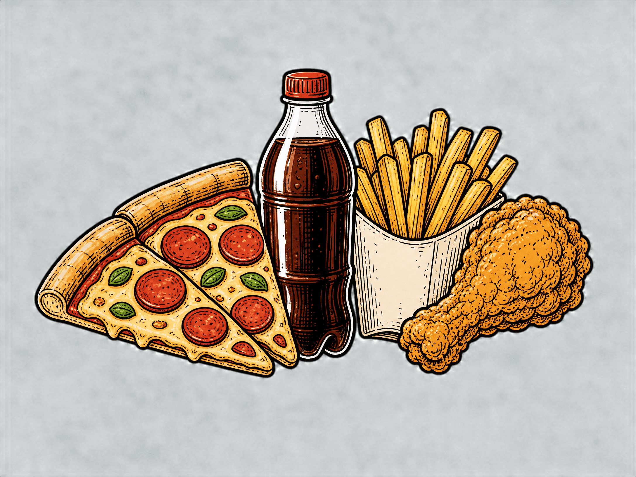 Pizza, cola and sides